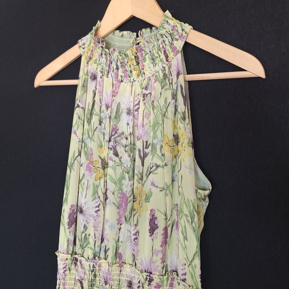 💙 Taylor Floral Mock Neck Cinched Waist Maxi Dress Size 10 Lined Preppy Summer - Picture 2 of 8